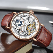 KINYUED Automatic Watch with Moon Phase Luxury Steampunk Men Mechanical Watches